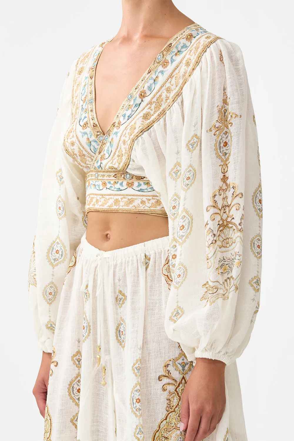 CROPPED BLOUSON SLEEVE TIE FRONT TOP OTTOMAN DYNASTY sold by Camilla product image thumbnail 5