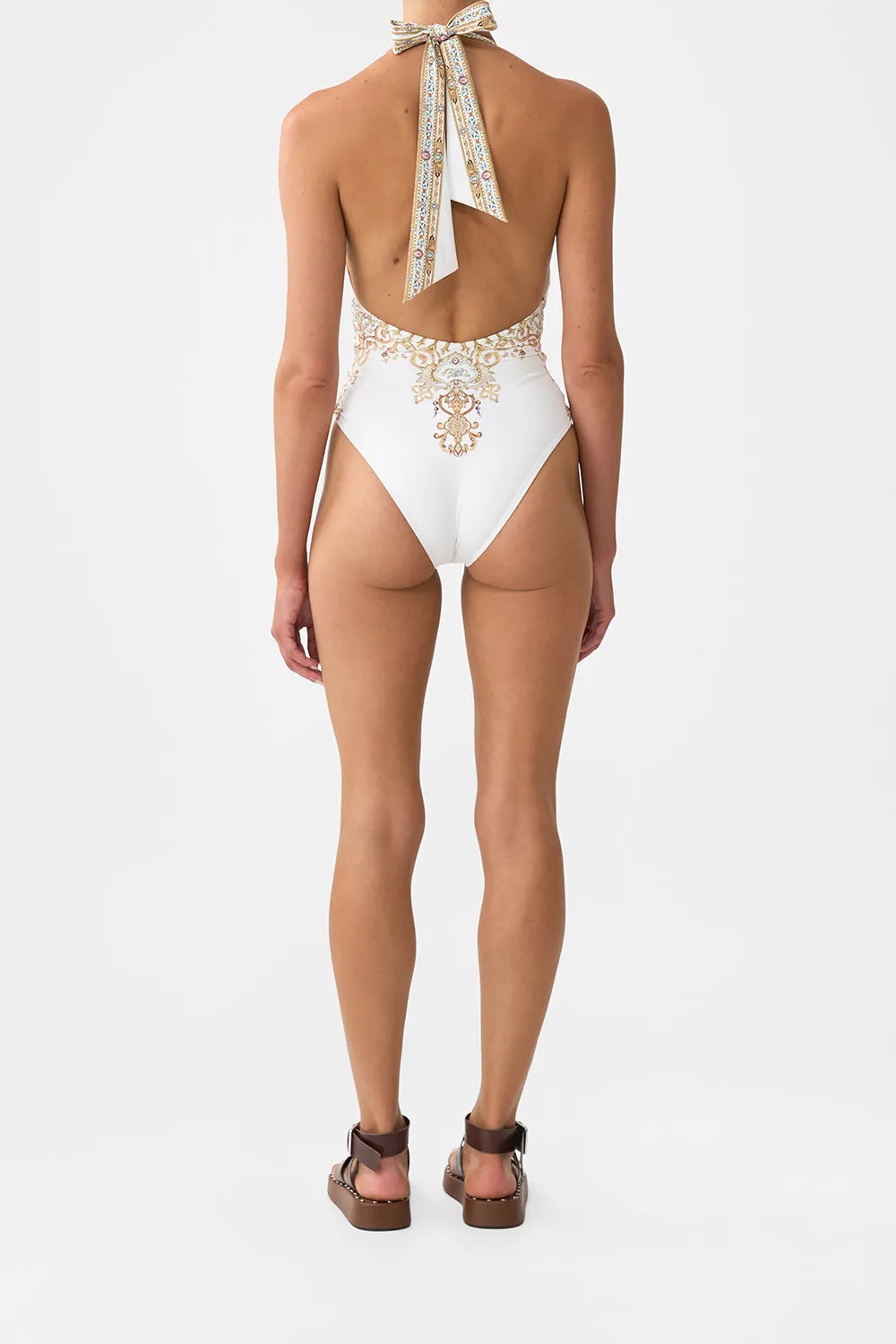 PLUNGE HALTER ONE PIECE WITH PLEATED WAIST TRIM OTTOMAN DYNASTY sold by Camilla product image thumbnail 2