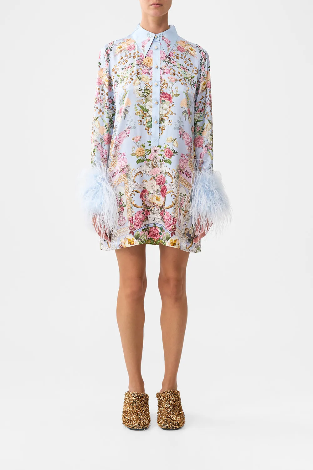 MINI SHIRT DRESS WITH FEATHERS TILED IN TIME sold by Camilla