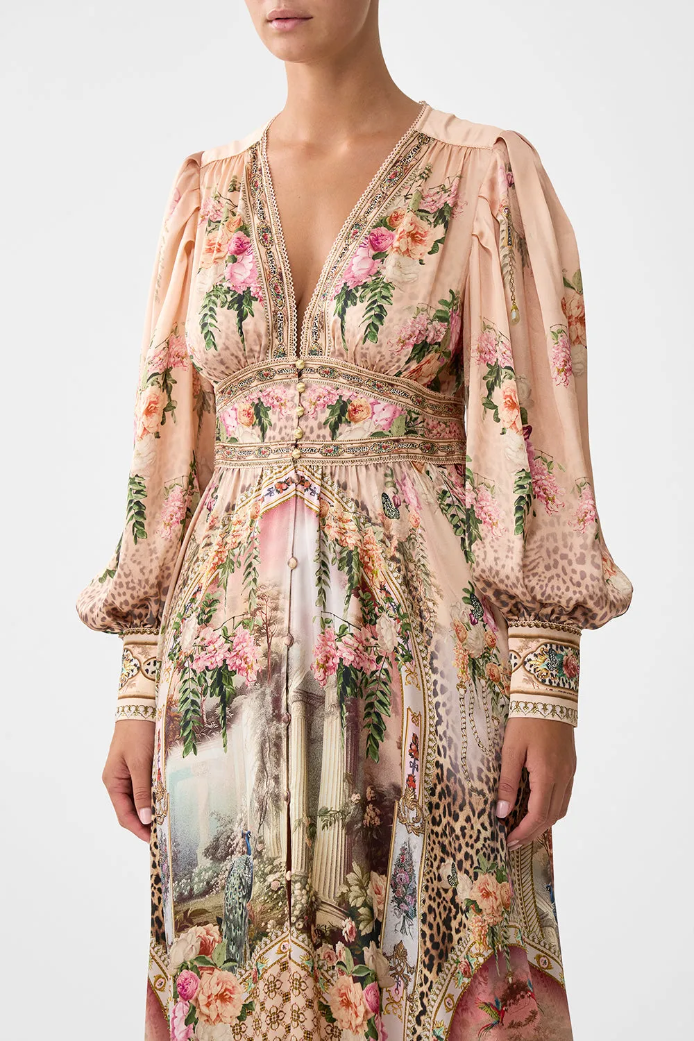 SHAPED WAISTBAND DRESS WITH GATHERED SLEEVES WATERCOLOUR WONDERLAND sold by Camilla product image thumbnail 4