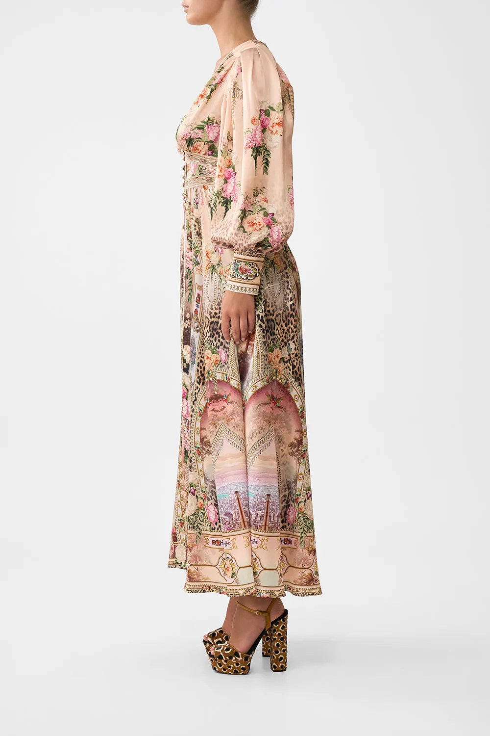 SHAPED WAISTBAND DRESS WITH GATHERED SLEEVES WATERCOLOUR WONDERLAND sold by Camilla product image thumbnail 3