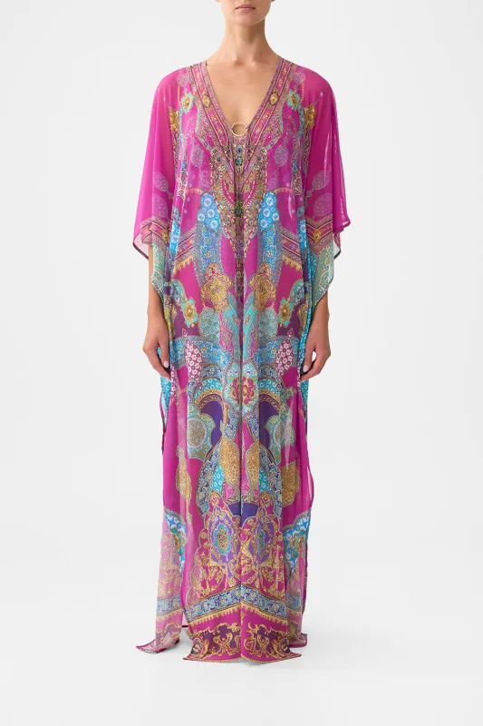 LONG V NECK KAFTAN WITH RING FRONT TRIM CONCUBINES, SULTANS & COURTIERS sold by Camilla