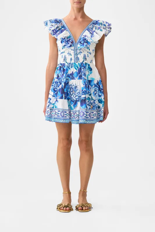 TIERED SHORT DRESS WITH NECK FRILL A CERAMIC GARDEN sold by Camilla