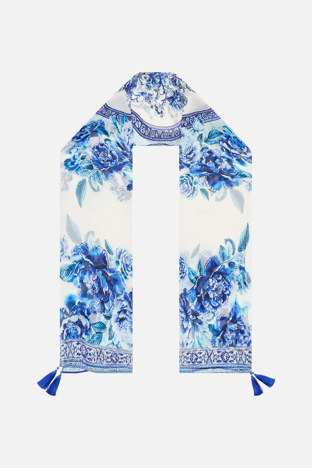 LONG SILK CRINKLE CHIFFON SCARF A CERAMIC GARDEN sold by Camilla