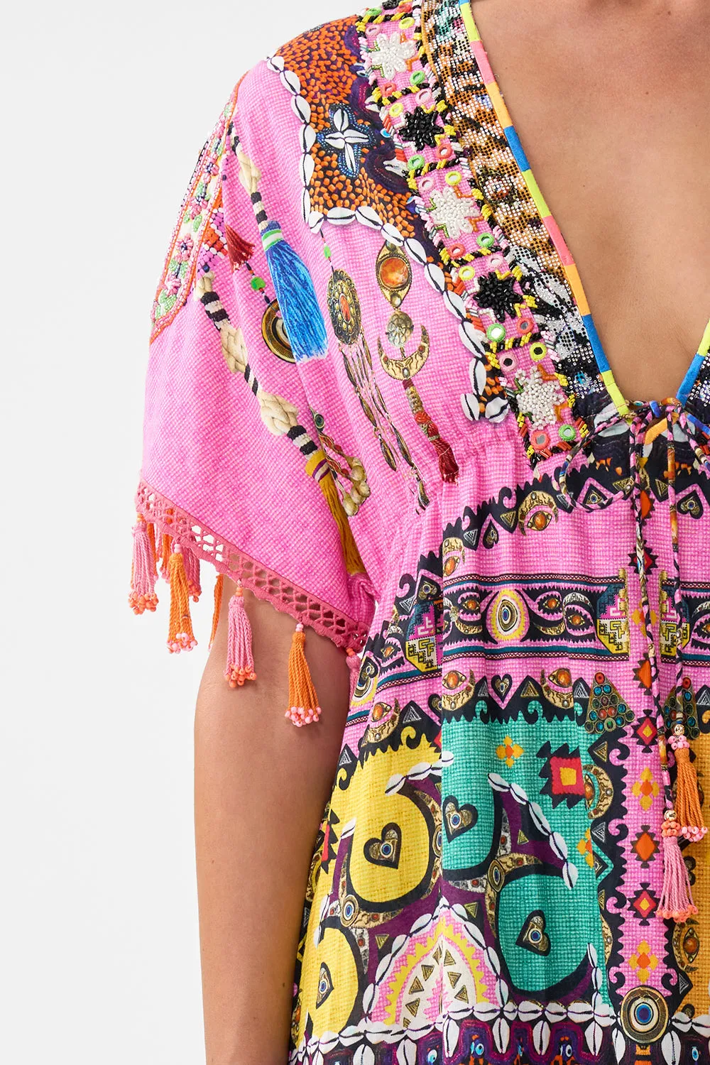 SHORT V NECK EMBROIDERED DRESS PATCHWORK PANORAMA sold by Camilla product image thumbnail 5