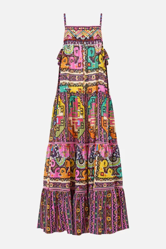 LONG TIERED DRESS WITH BOW TIES PATCHWORK PANORAMA sold by Camilla