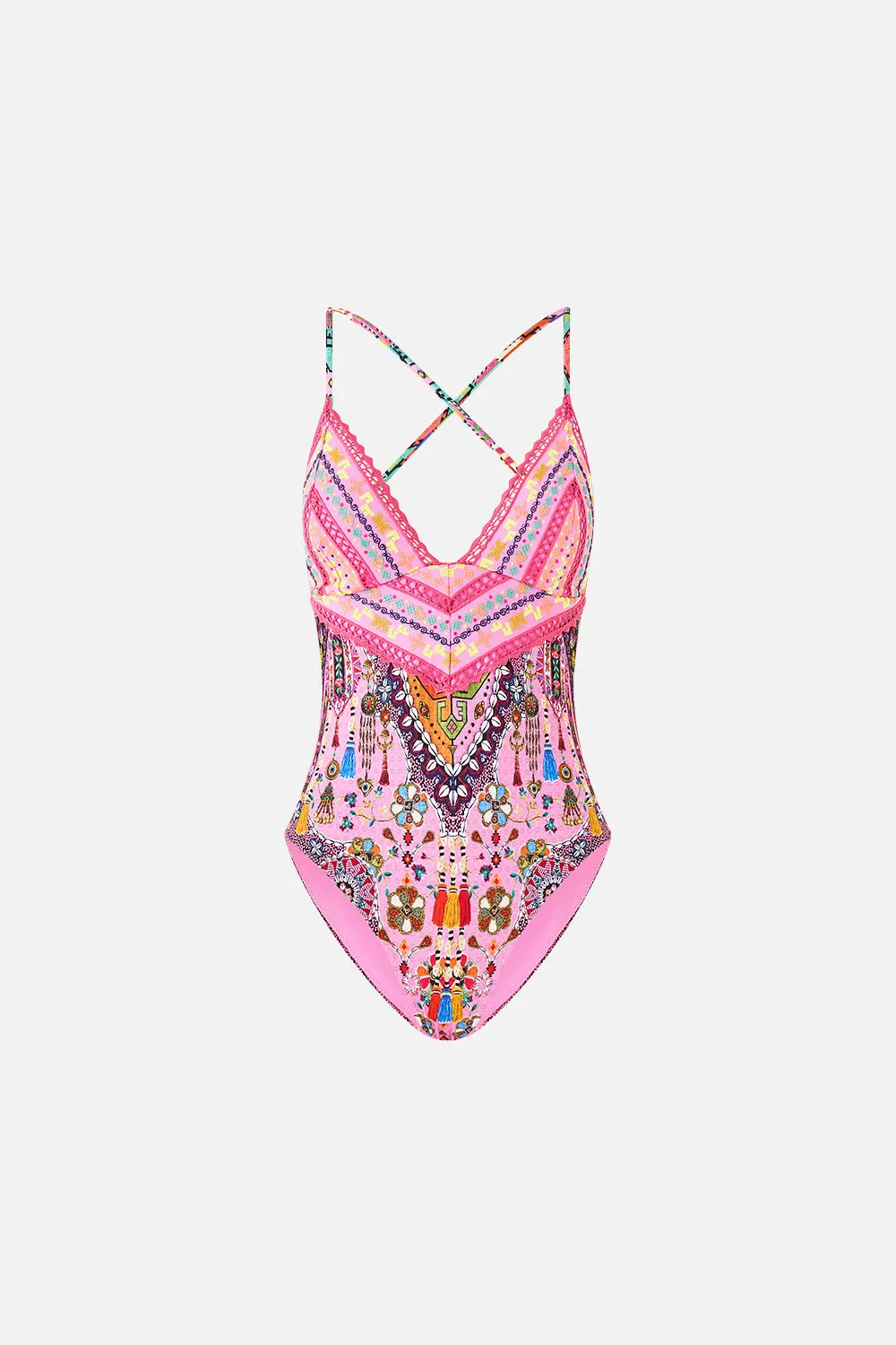 EMBROIDERED TRI ONE PIECE W TIE BACK PATCHWORK PANORAMA sold by Camilla product image thumbnail 3
