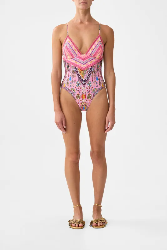 EMBROIDERED TRI ONE PIECE W TIE BACK PATCHWORK PANORAMA sold by Camilla