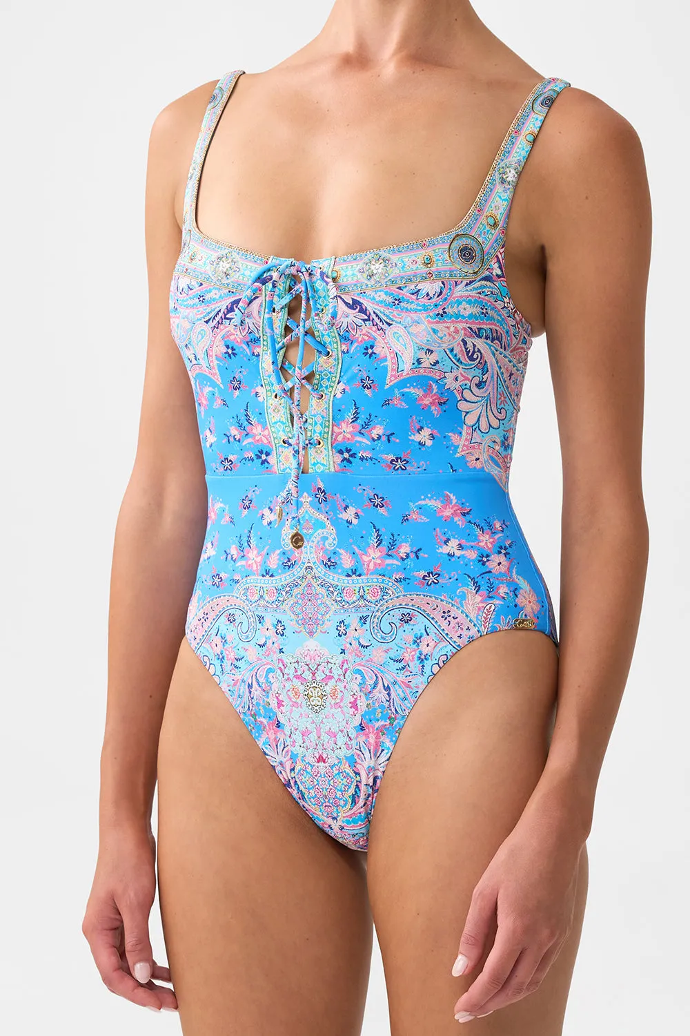 LACE UP UNDERWIRE SQUARE NECK ONE PIECE FOOTSTEPS IN FOLKLORE sold by Camilla product image thumbnail 5