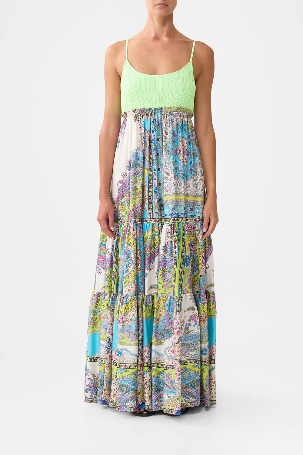 LONG DRESS WITH KNIT FRONT BODICE MAGIC CARPET RIDE sold by Camilla