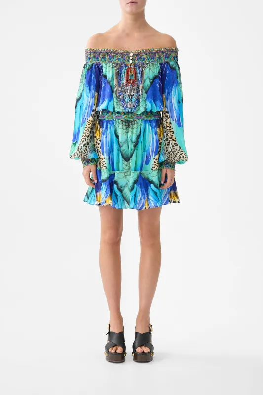 OFF SHOULDER SHORT DRESS JUNGLE FLIGHT sold by Camilla