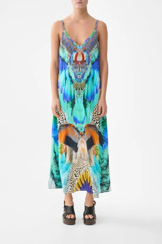 V NECK MIDI SLIP DRESS JUNGLE FLIGHT sold by Camilla