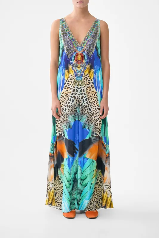 V NECK FLARED JUMPSUIT JUNGLE FLIGHT sold by Camilla