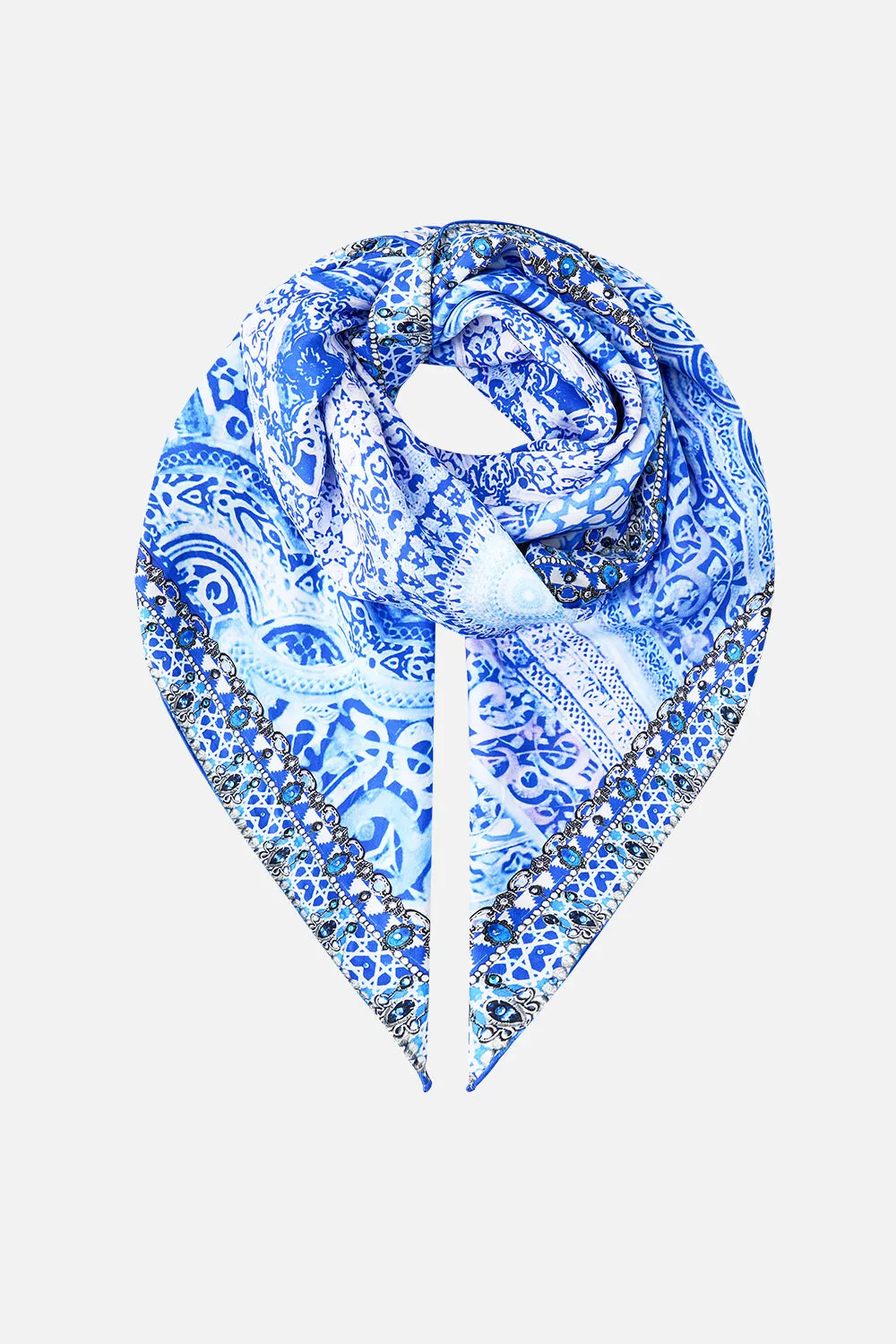 LARGE CRYSTALLED SILK SQUARE SCARF THE BOSPHOROUS sold by Camilla