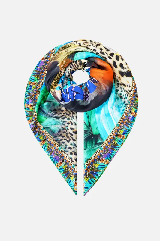 LARGE CRYSTALLED SILK SQUARE SCARF JUNGLE FLIGHT sold by Camilla