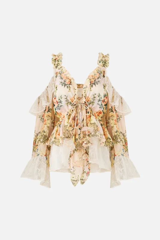 COLD SHOULDER RUFFLE TOP TWILIGHT IN ISTANBUL sold by Camilla