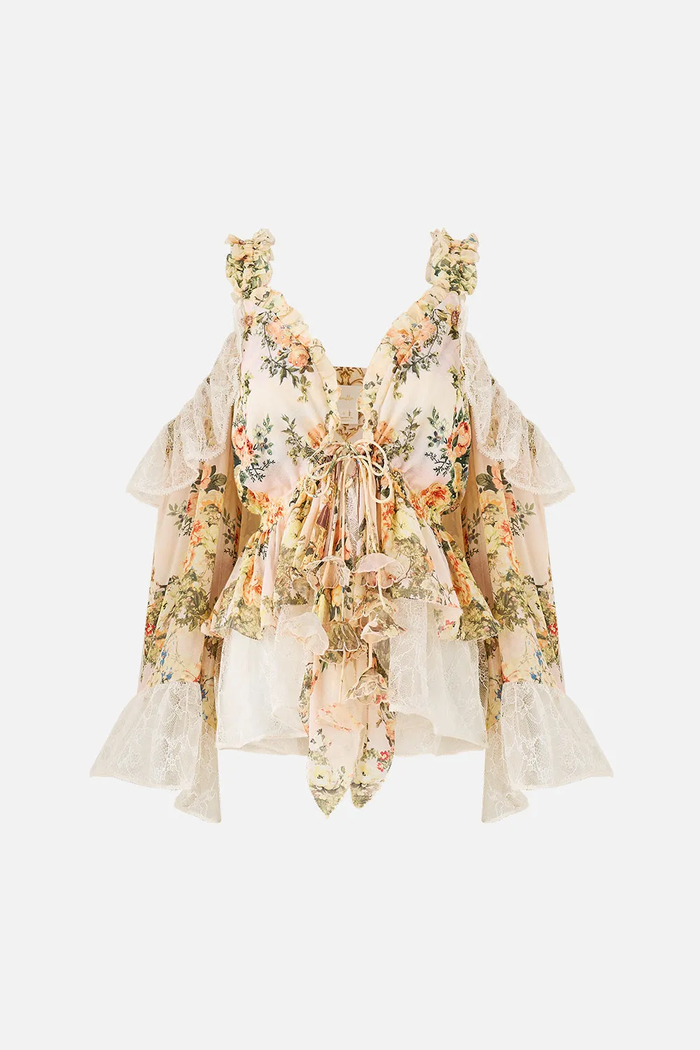 COLD SHOULDER RUFFLE TOP TWILIGHT IN ISTANBUL sold by Camilla