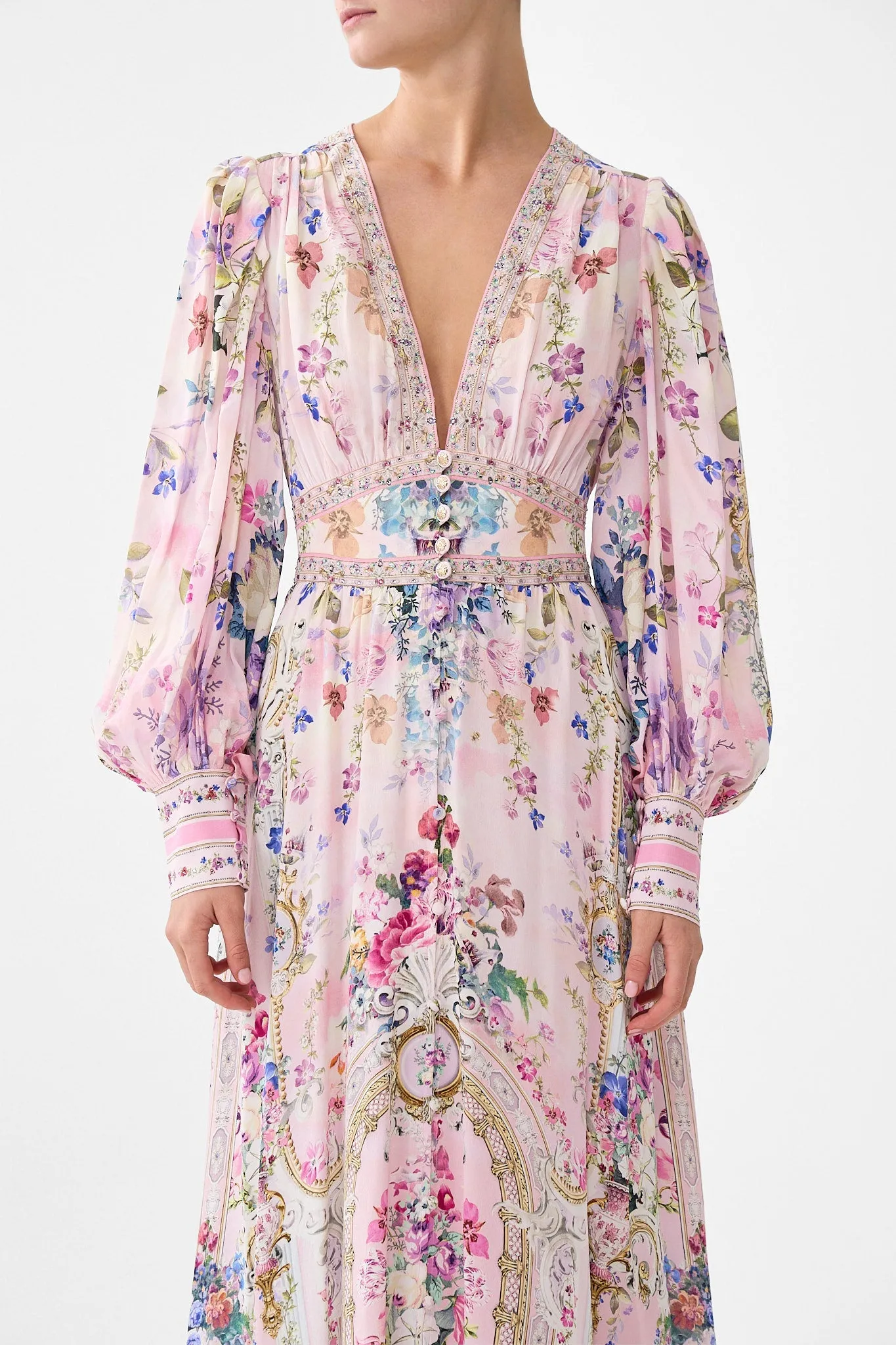 SHAPED WAISTBAND DRESS WITH GATHERED SLEEVES PALATIAL PASTELS sold by Camilla product image thumbnail 5