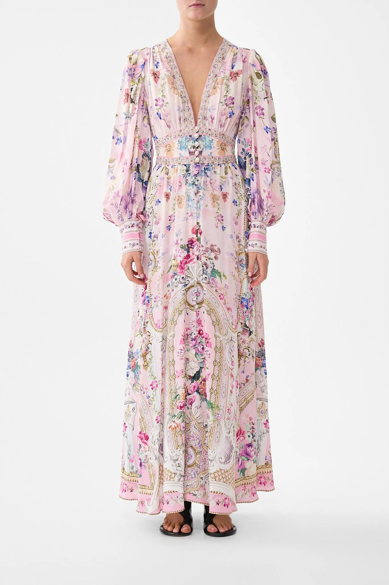 SHAPED WAISTBAND DRESS WITH GATHERED SLEEVES PALATIAL PASTELS sold by Camilla