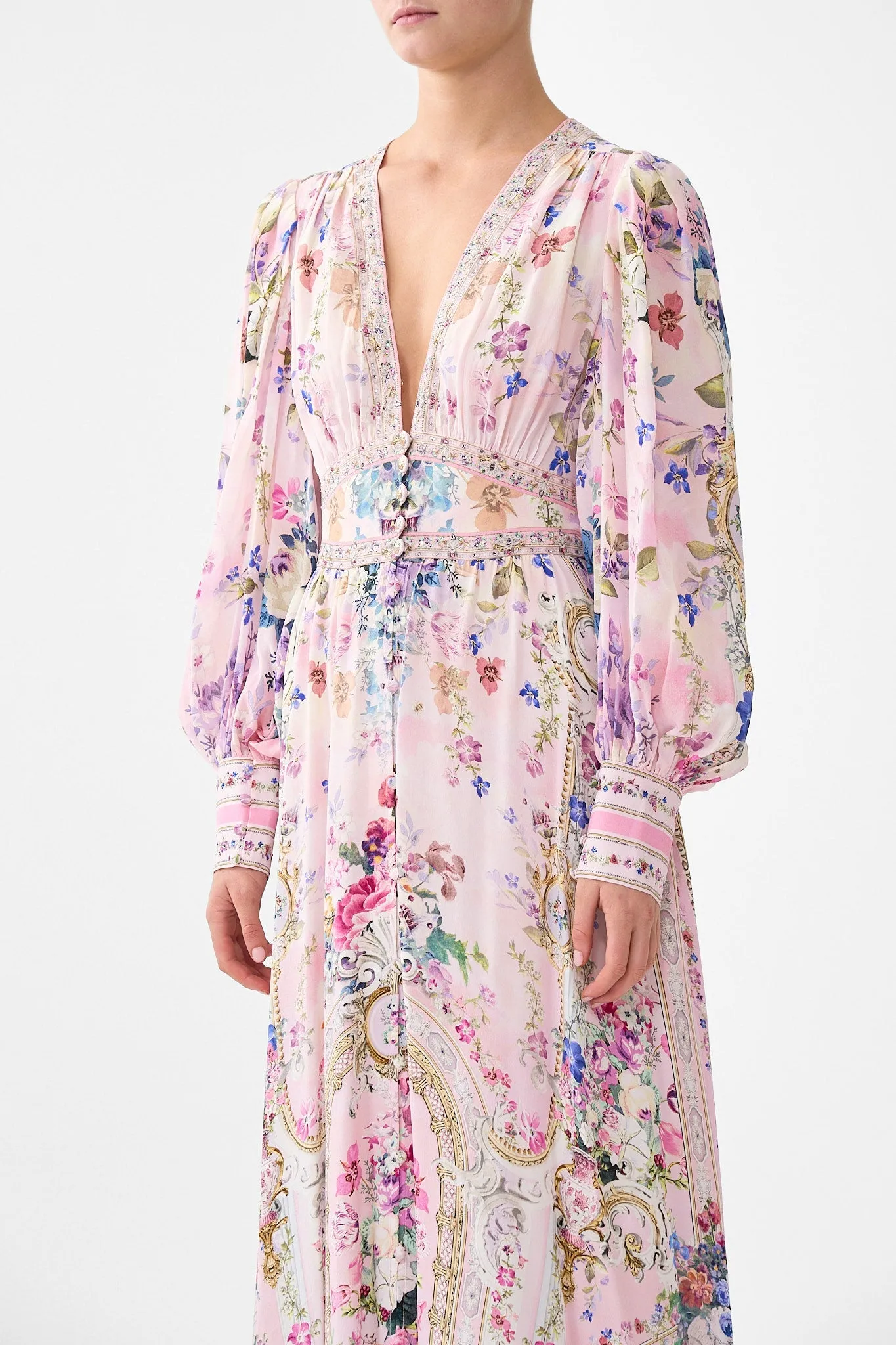 SHAPED WAISTBAND DRESS WITH GATHERED SLEEVES PALATIAL PASTELS sold by Camilla product image thumbnail 4