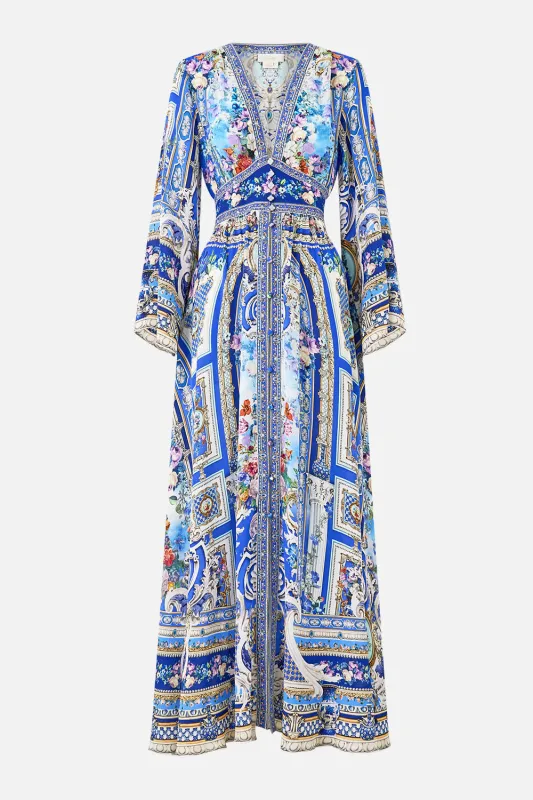 KIMONO SLEEVE DRESS WITH SHIRRING DETAIL OTTOMAN OPULENCE sold by Camilla