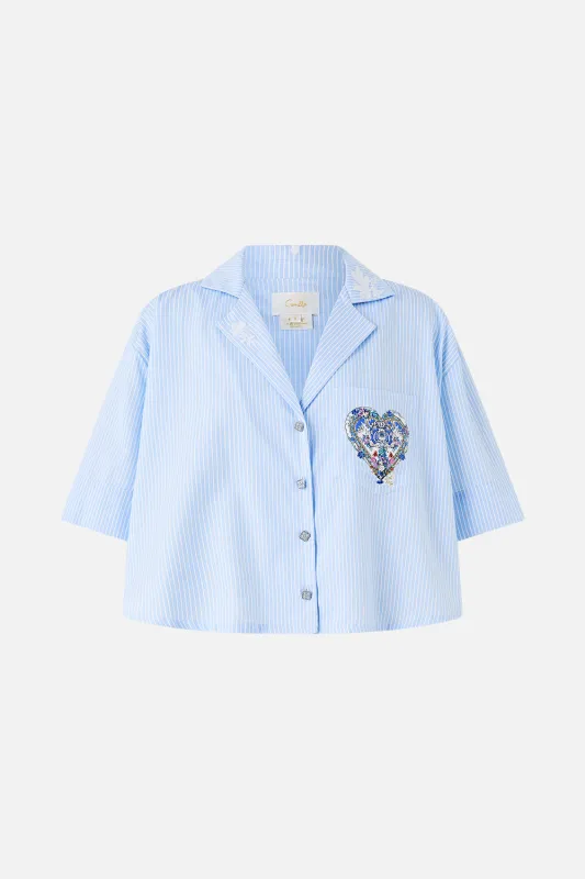 CROPPED CAMP COLLAR BLOUSE OTTOMAN OPULENCE sold by Camilla