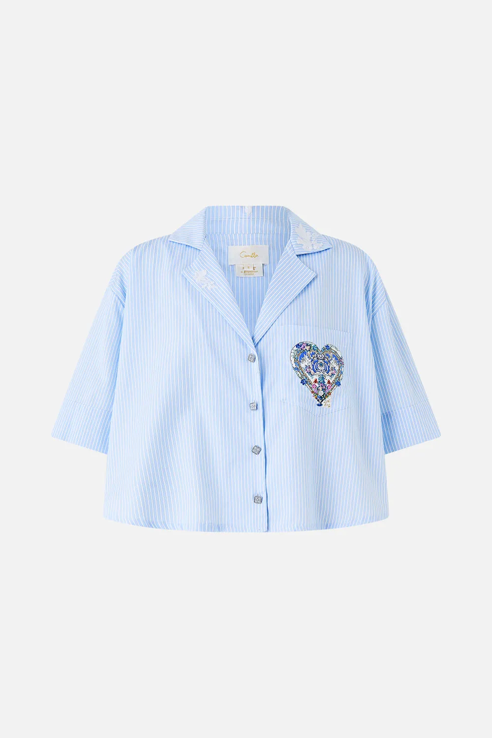 CROPPED CAMP COLLAR BLOUSE OTTOMAN OPULENCE sold by Camilla