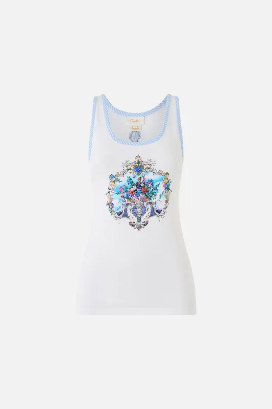 JERSEY SCOOP NECK TANK TOP - WHITE/BLUE OTTOMAN OPULENCE sold by Camilla