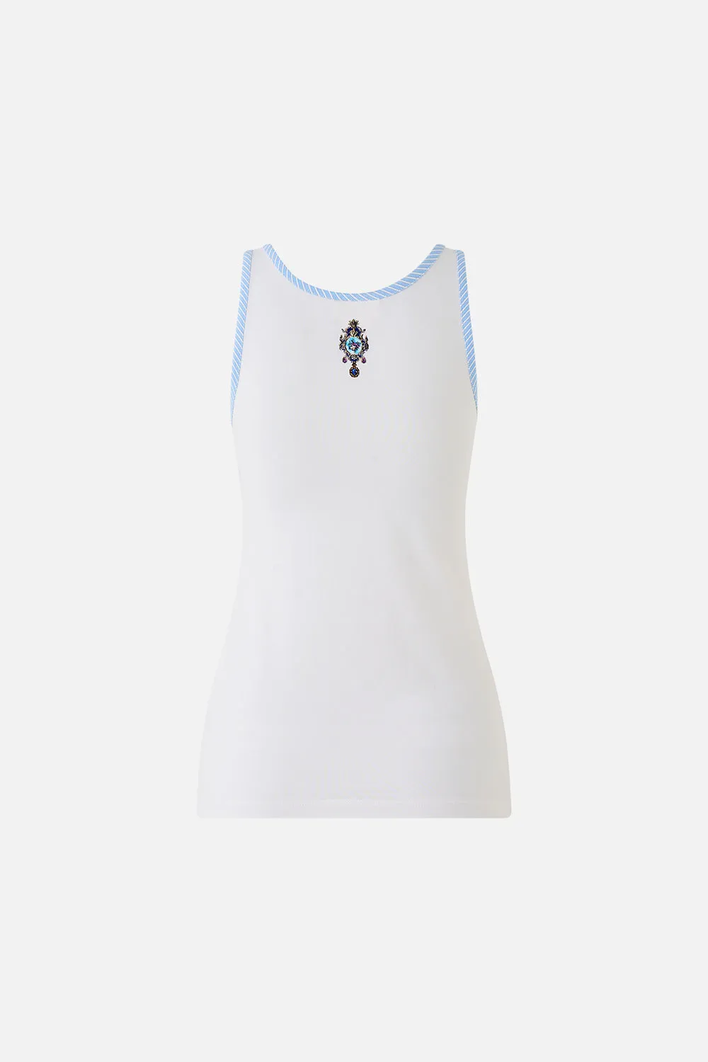 JERSEY SCOOP NECK TANK TOP - WHITE/BLUE OTTOMAN OPULENCE sold by Camilla product image thumbnail 2