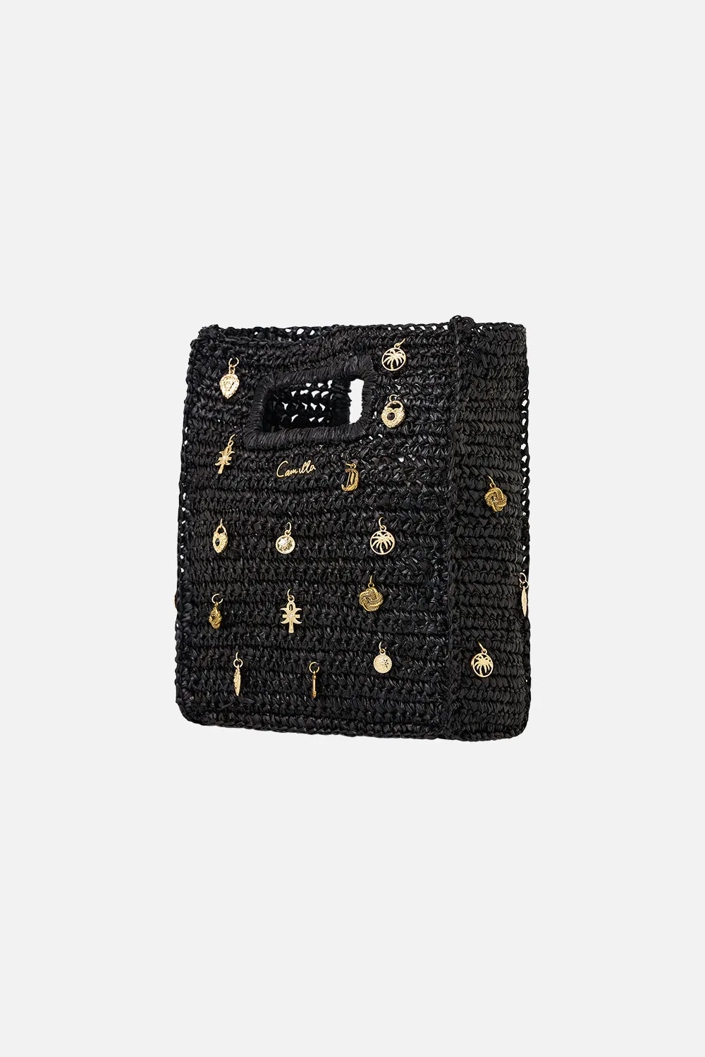 RAFFIA MINI NORTH SOUTH TOTE WITH CHARMS SOLID BLACK sold by Camilla product image thumbnail 3