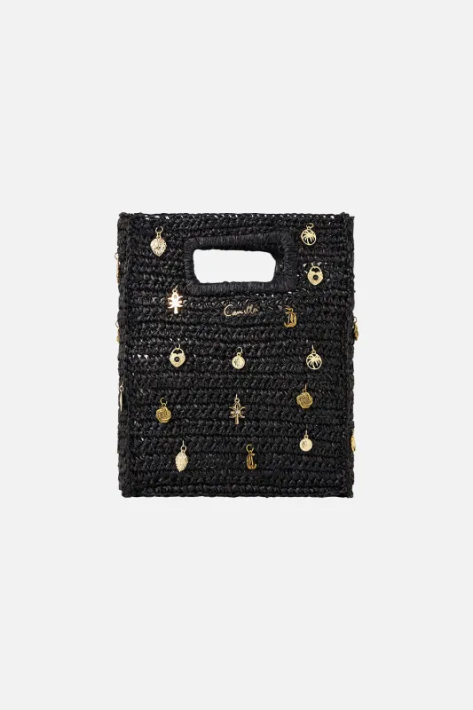 RAFFIA MINI NORTH SOUTH TOTE WITH CHARMS SOLID BLACK sold by Camilla