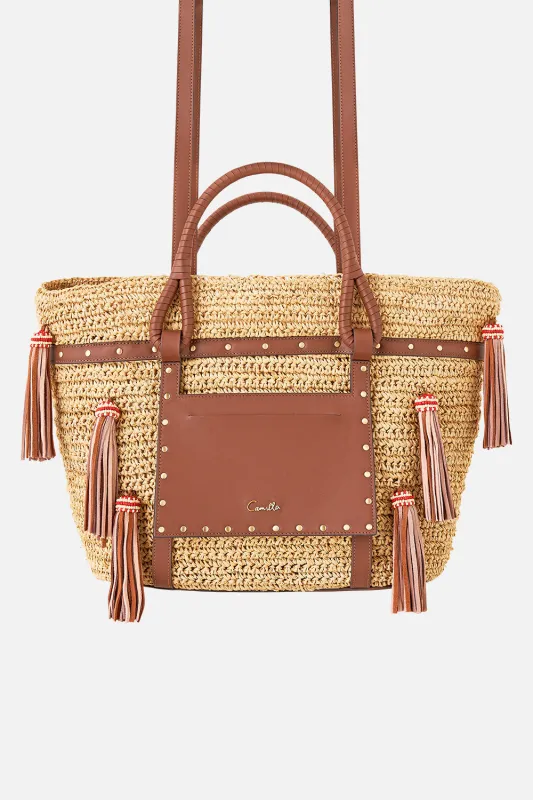 RAFFIA TOTE WITH TASSELS NATURAL sold by Camilla