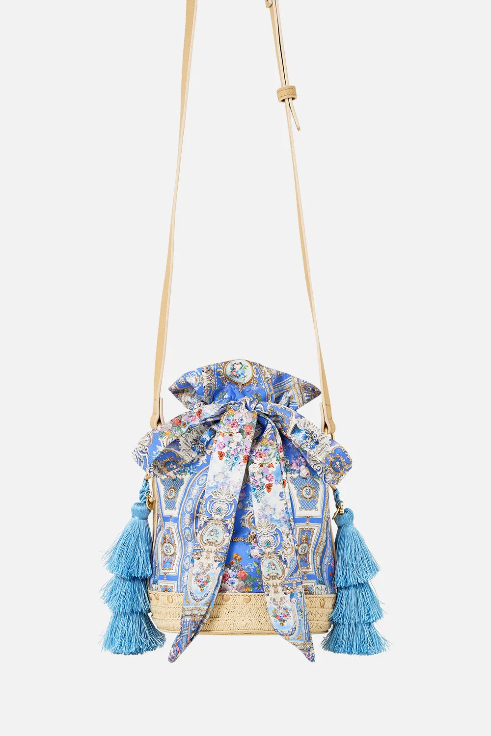 TIE TOP BUCKET BAG WITH TASSELS OTTOMAN OPULENCE sold by Camilla