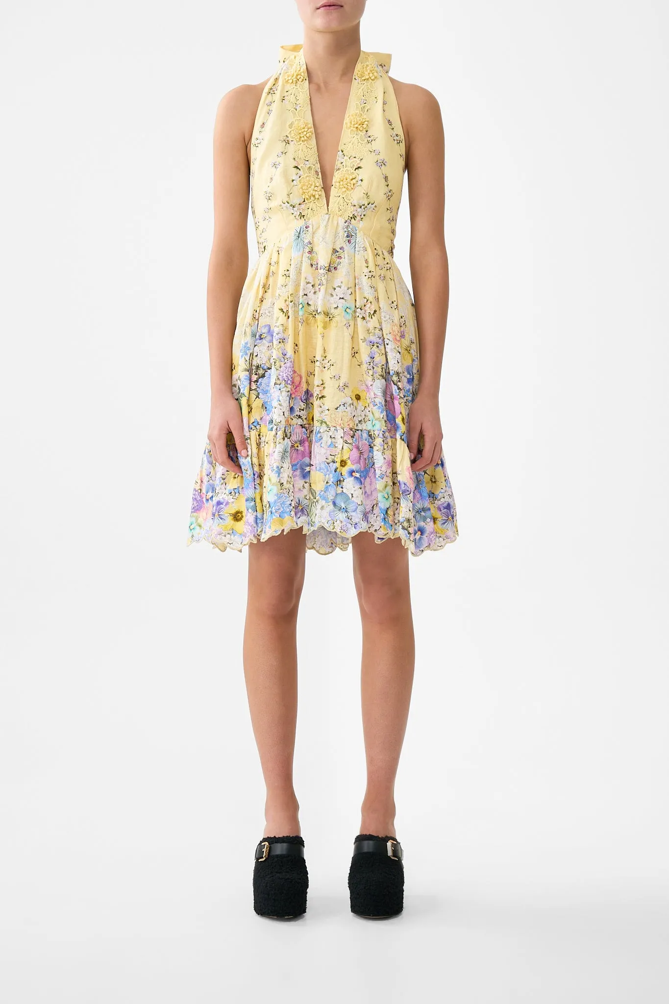 RUFFLE HEM HALTER SHORT DRESS DARLING BUDS sold by Camilla