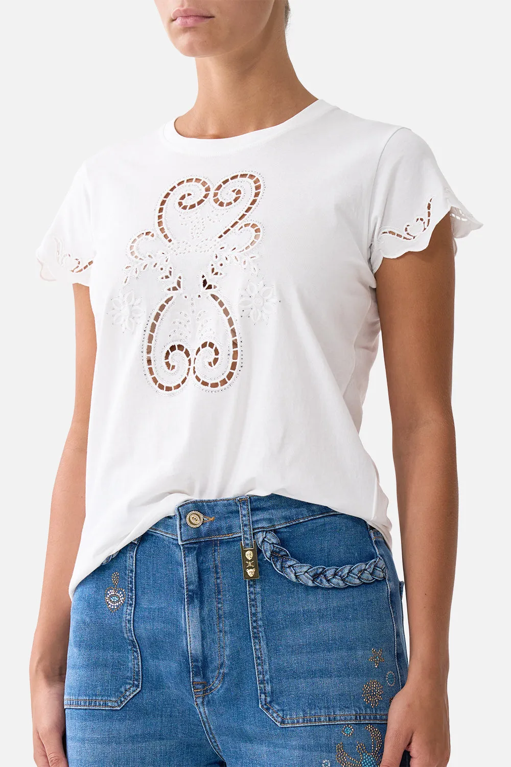 SLIM FIT ROUND NECK T-SHIRT - WHITE ALL ABOUT THAT LACE sold by Camilla product image thumbnail 5