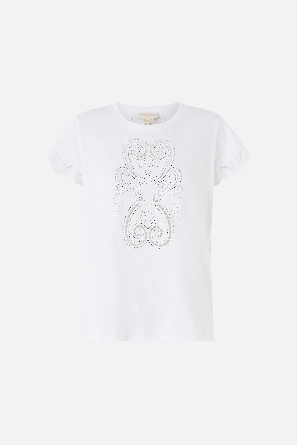 SLIM FIT ROUND NECK T-SHIRT - WHITE ALL ABOUT THAT LACE sold by Camilla product image thumbnail 3