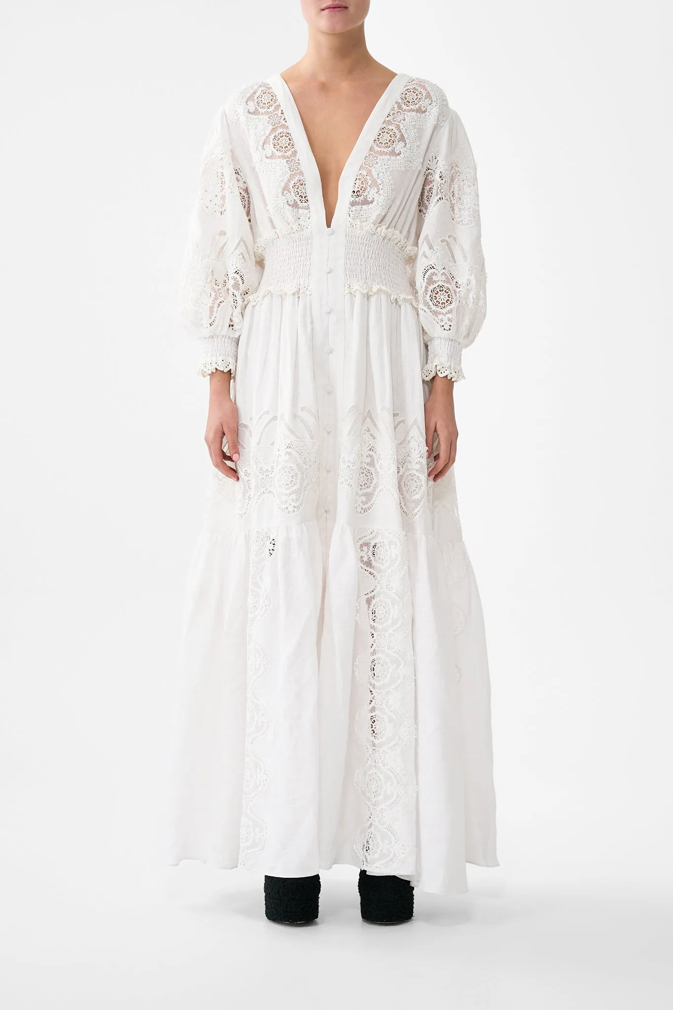 SHIRRED WAISTBAND LONG DRESS ALL ABOUT THAT LACE sold by Camilla