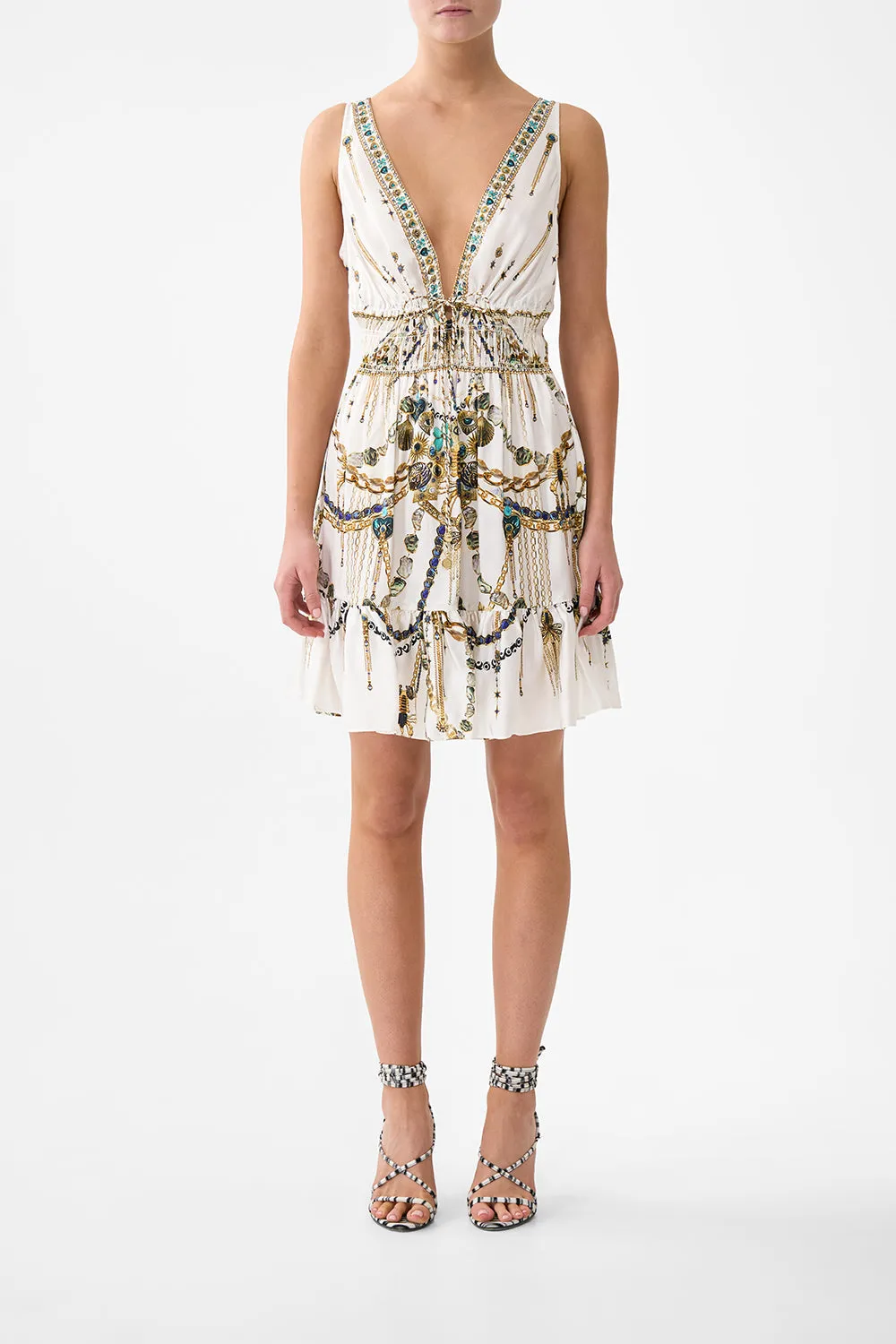 SHIRRED WAIST DETAIL MINI DRESS CHAIN GANG sold by Camilla