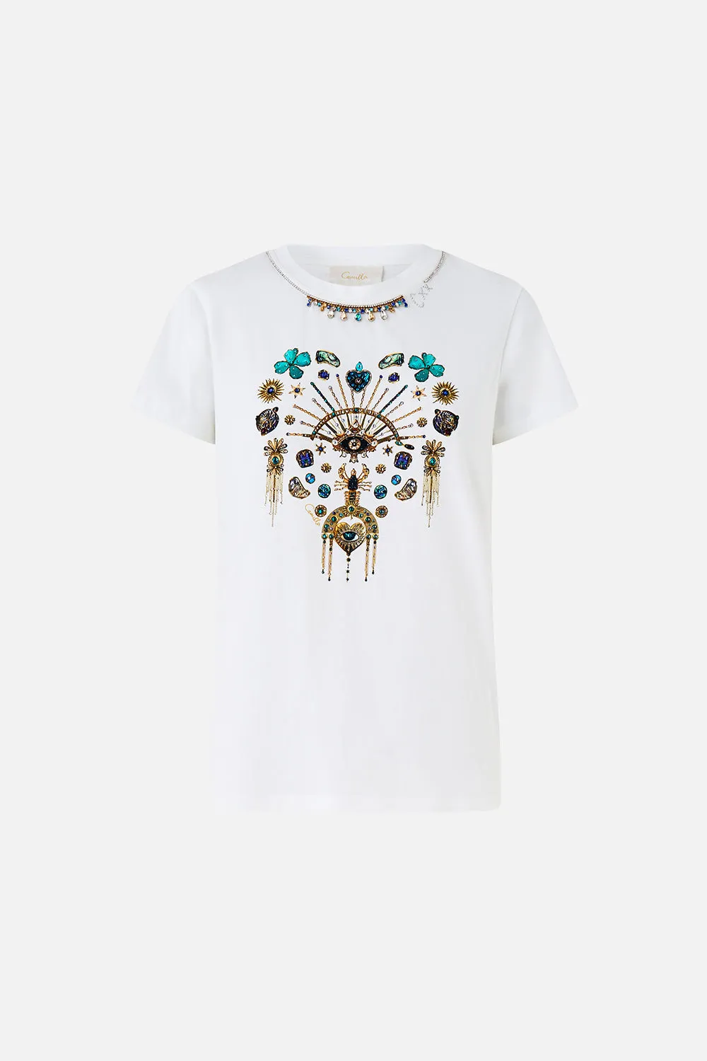 SLIM FIT ROUND NECK T-SHIRT - WHITE/MULTI TOTEMS AND TREASURES sold by Camilla product image thumbnail 3