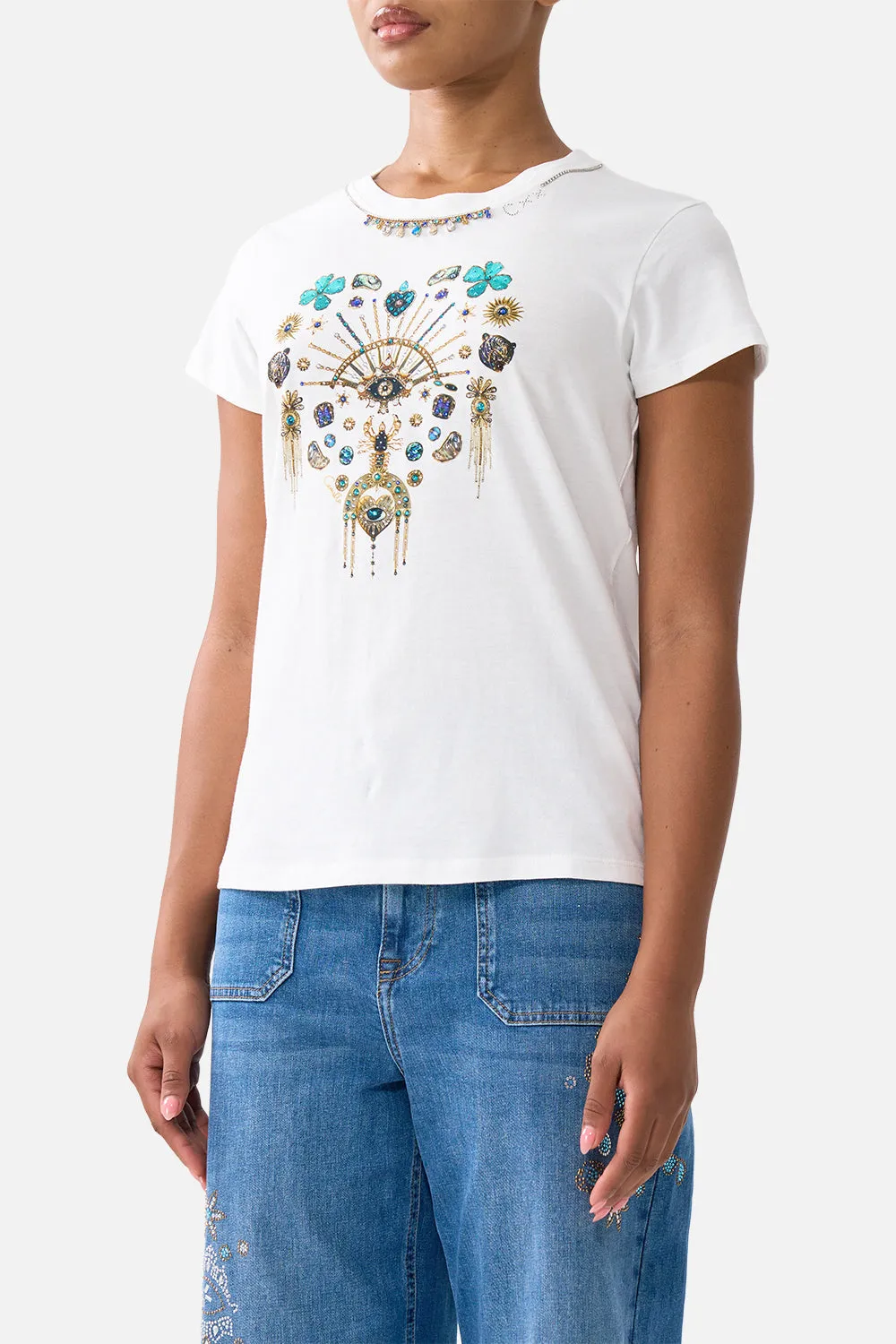 SLIM FIT ROUND NECK T-SHIRT - WHITE/MULTI TOTEMS AND TREASURES sold by Camilla product image thumbnail 5