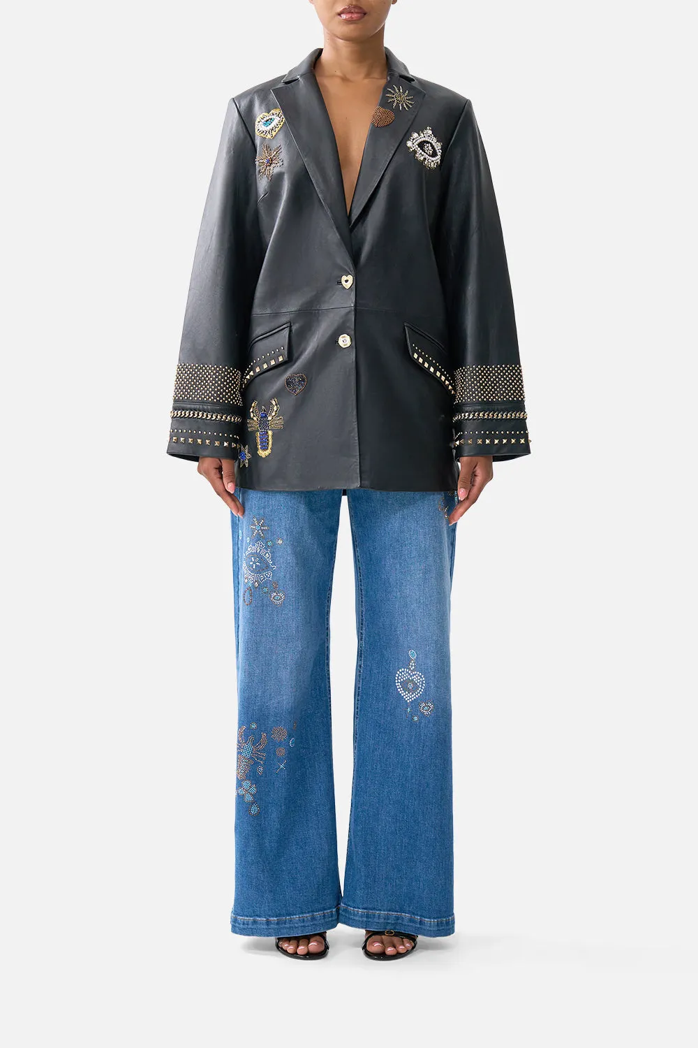 LEATHER JACKET WITH YOKE AMULETS AND ALCHEMY sold by Camilla