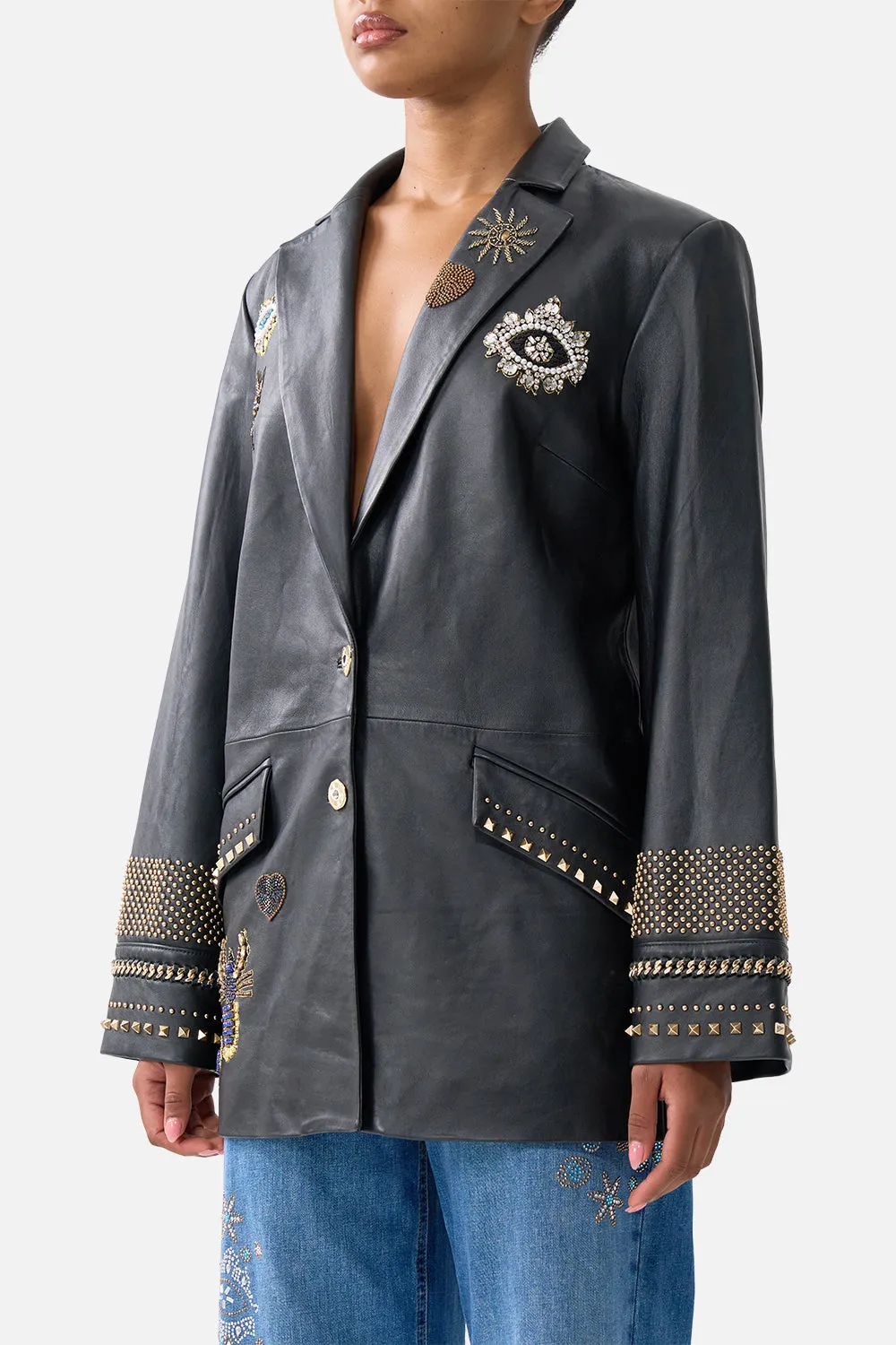 LEATHER JACKET WITH YOKE AMULETS AND ALCHEMY sold by Camilla product image thumbnail 5