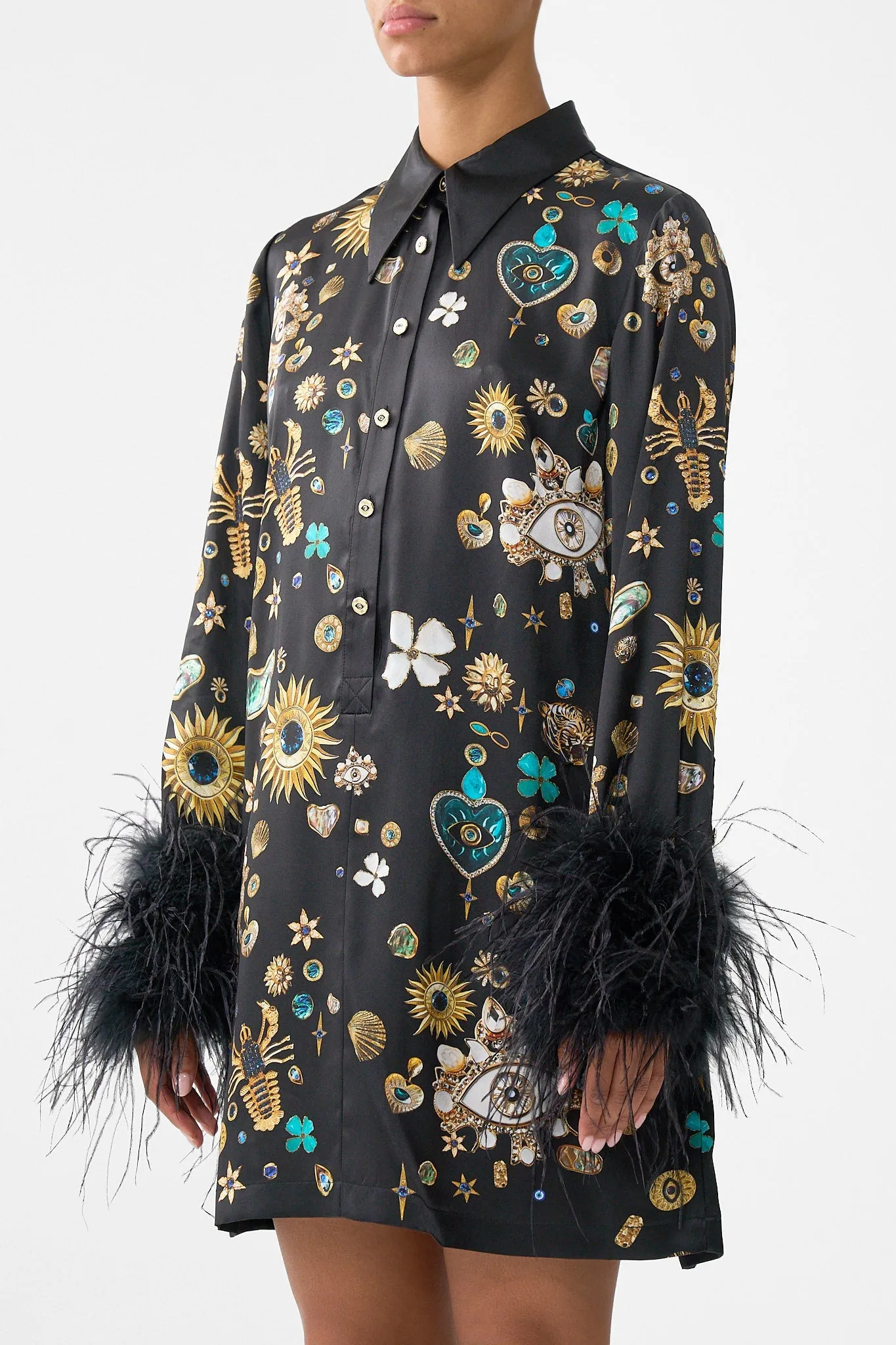 MINI SHIRT DRESS WITH FEATHERS AMULETS AND ALCHEMY sold by Camilla product image thumbnail 4