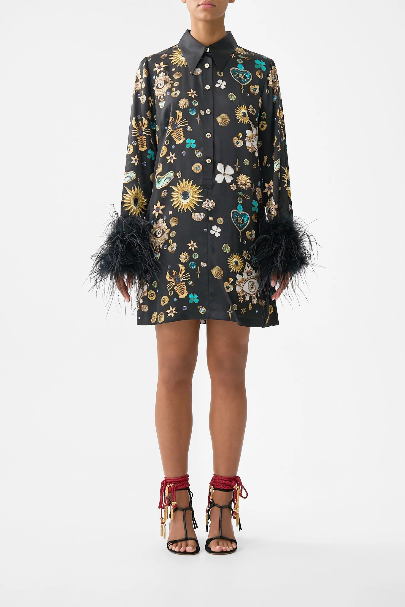 MINI SHIRT DRESS WITH FEATHERS AMULETS AND ALCHEMY sold by Camilla