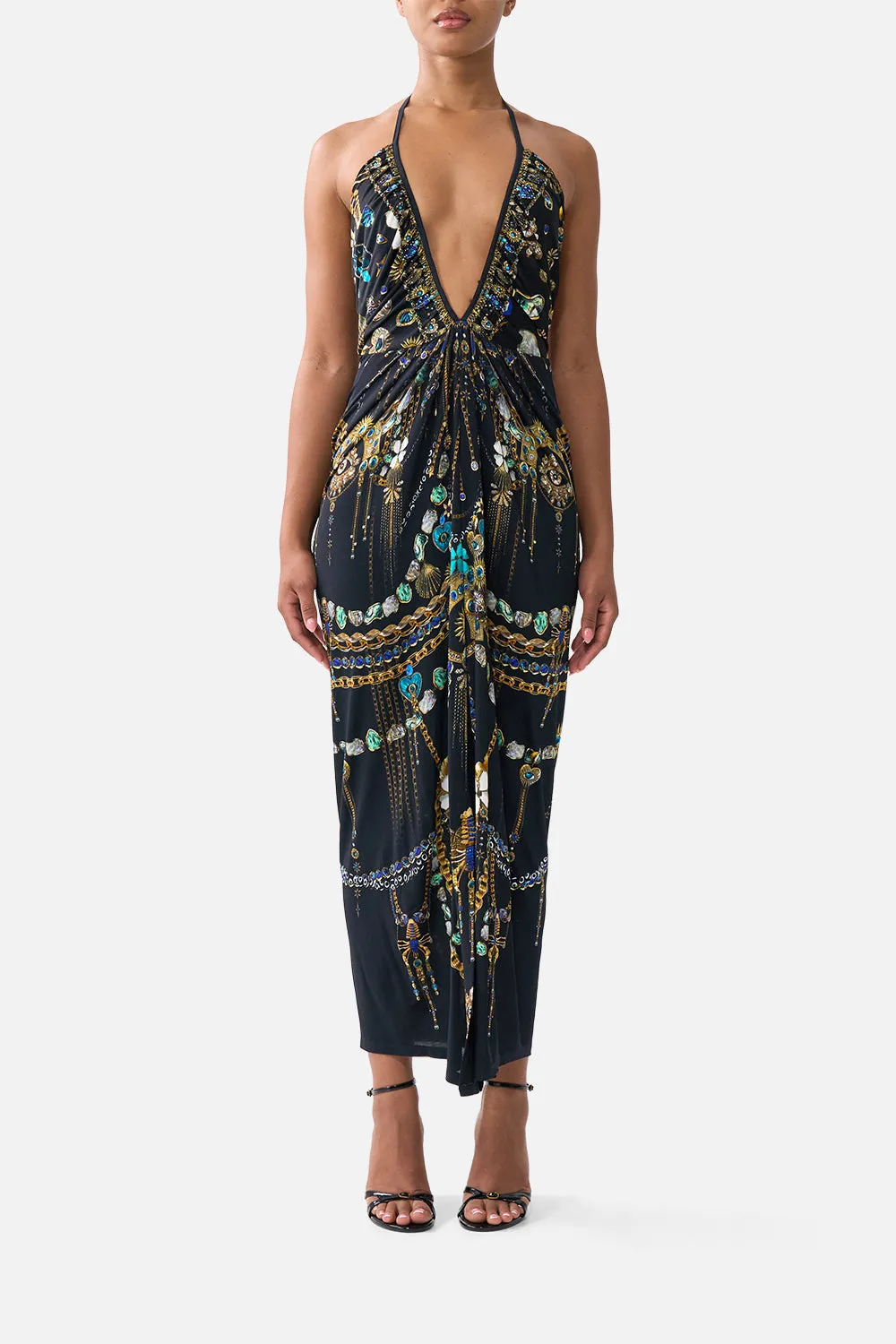 V NECK GATHERED JERSEY DRESS AMULETS AND ALCHEMY sold by Camilla