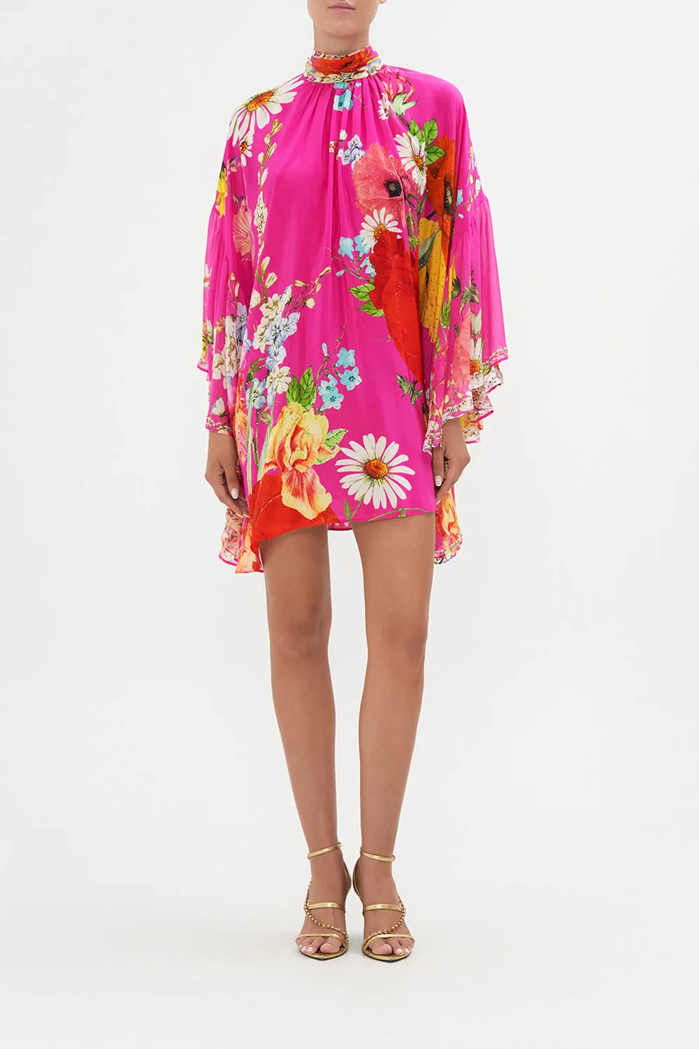 HIGH NECK RUFFLE SWING DRESS RAINBOW BODY sold by Camilla