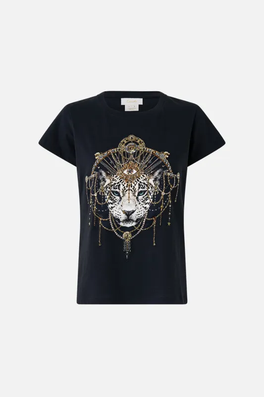 SLIM FIT ROUND NECK T-SHIRT - BLACK FELINE FOLKLORE sold by Camilla