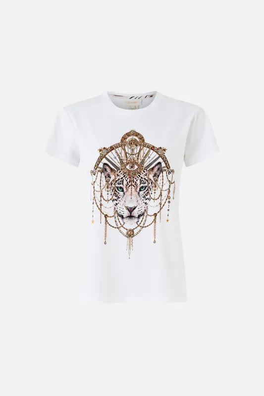 SLIM FIT ROUND NECK T-SHIRT - WHITE/GOLD LADY LIONHEART sold by Camilla