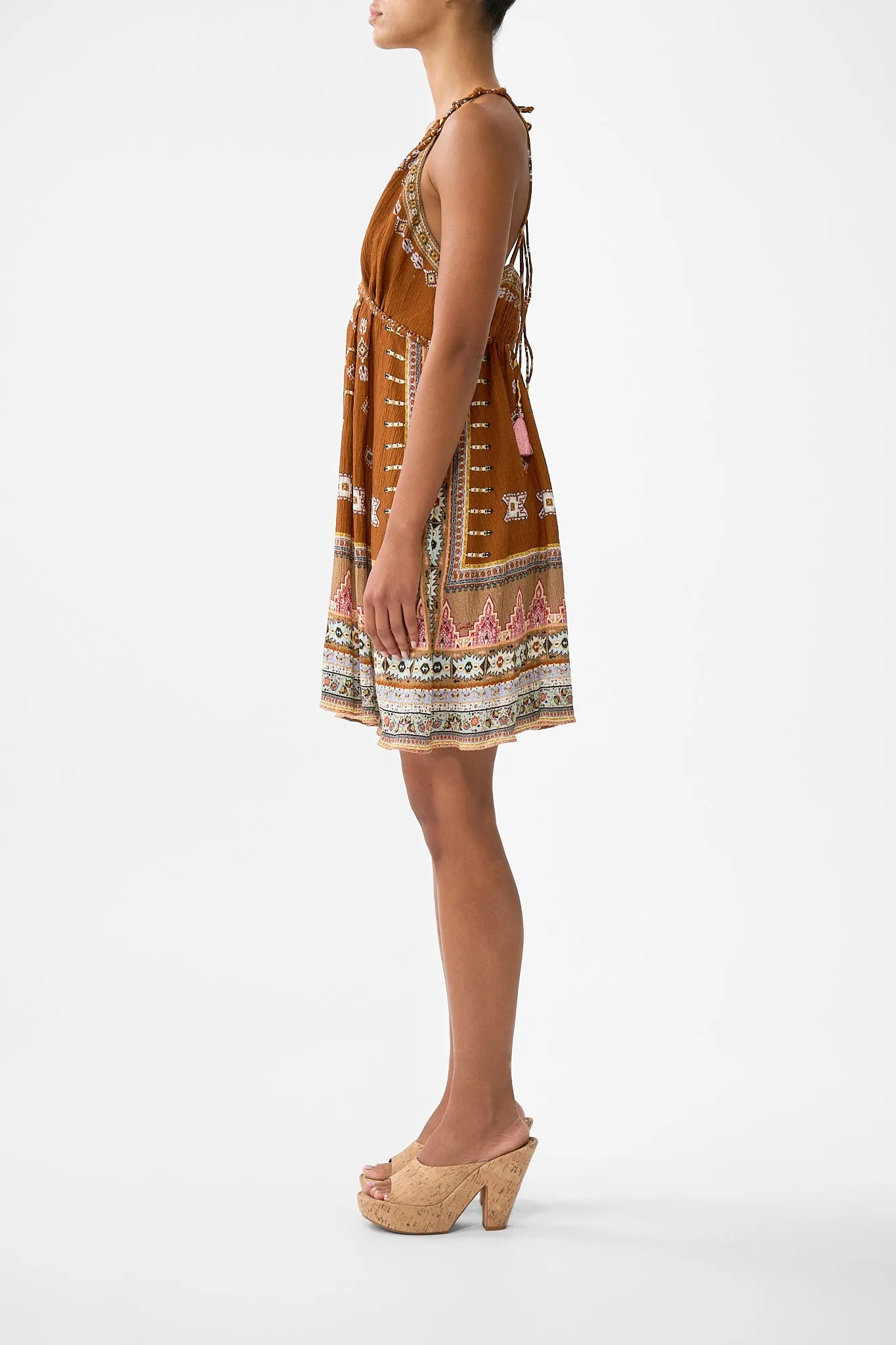 SHORT FLARED DRESS WITH MACRAME DETAIL FABRIC OF TIME sold by Camilla product image thumbnail 4
