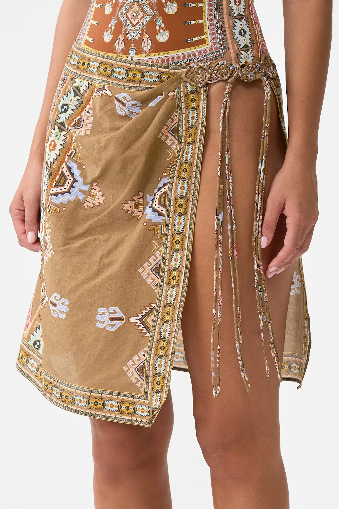 WOVEN SHORT SARONG WITH MACRAME TIE WAIST FABRIC OF TIME sold by Camilla product image thumbnail 5